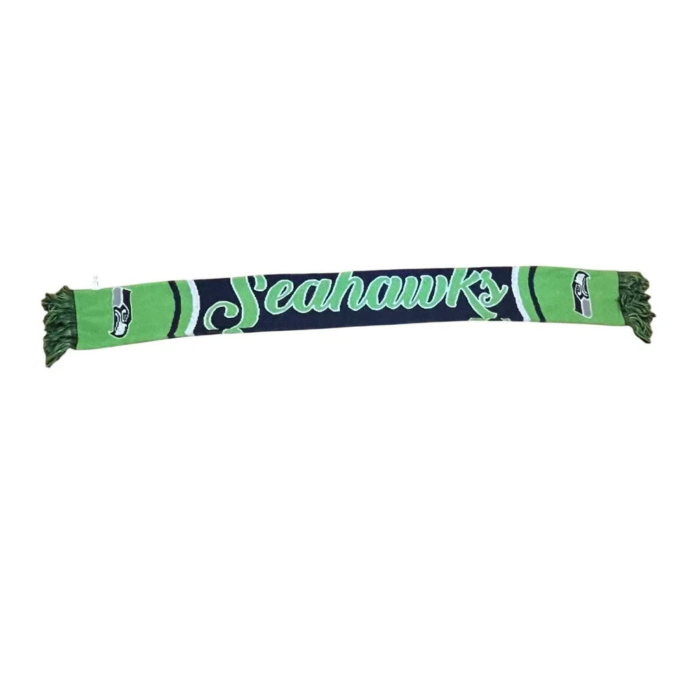 FOCO Seattle Seahawks NFL Knit Scarf‎ Navy Blue Action Green Fringed Fan Scarf